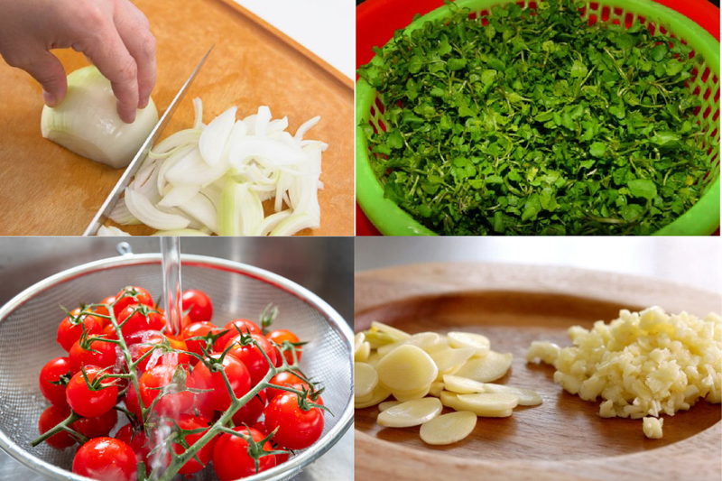 sơ chế nguyên liệu món xà lách xoong trộn thịt bò