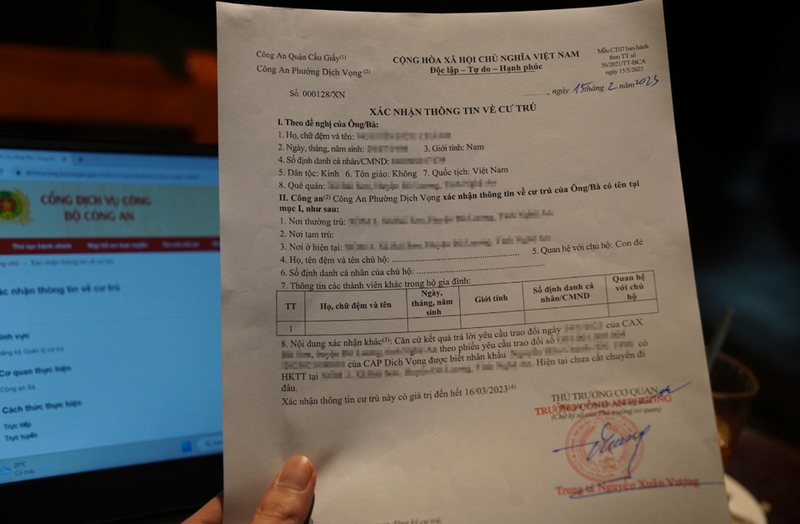 Xác nhận thông tin về cư trú trực tiếp