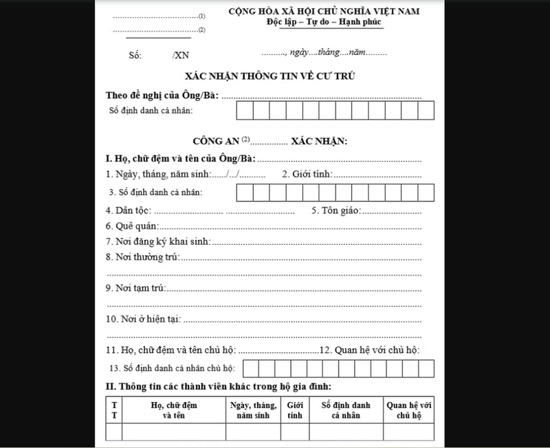 Tìm hiểu mẫu xác nhận thông tin về cư trú
