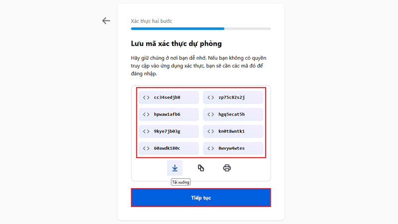 Lưu mã xác thực dự phòng