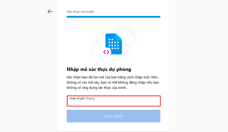 Nhập 1 trong những mã xác thực dự phòng