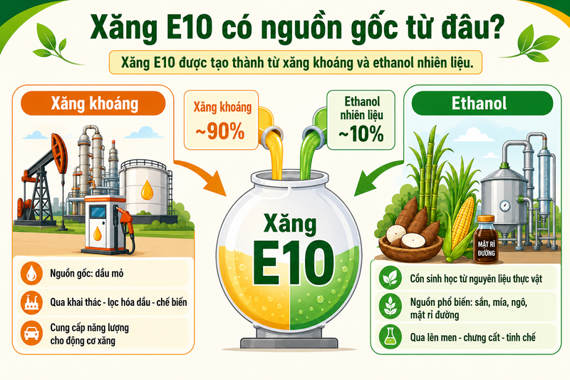 Xăng E10 có nguồn gốc từ đâu?