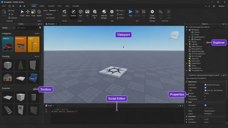 Bước 1: Thiết lập Roblox Studio