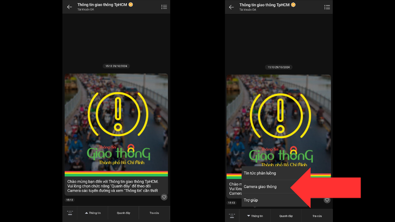 Cách xem camera giao thông tại TP. HCM qua Zalo