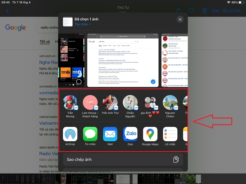 chia sẻ và in ảnh trên iPad 8