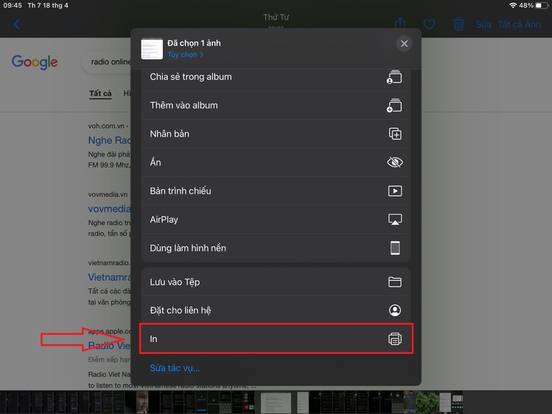 chia sẻ và in ảnh trên iPad 9