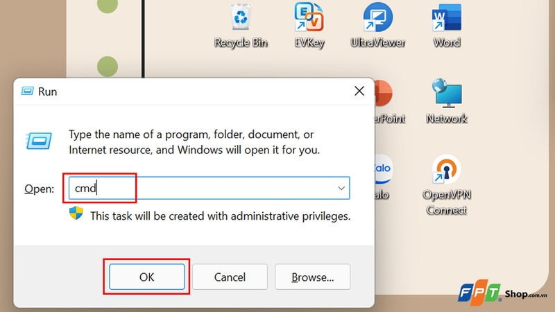 Gõ "cmd" và nhấn Enter