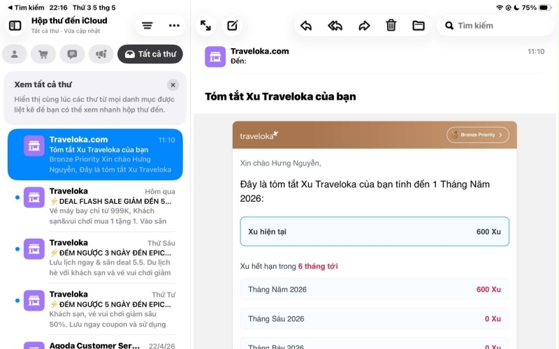 Chạm vào email bạn muốn đọc trong danh sách để xem nội dung chi tiết