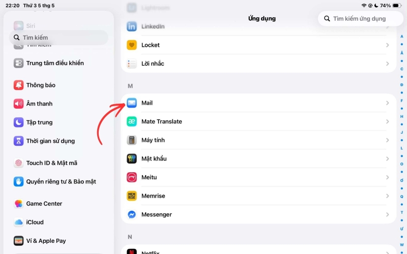 Vào Cài đặt trên iPad