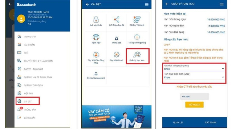 xem hạn mức chuyển tiền Sacombank hình 3