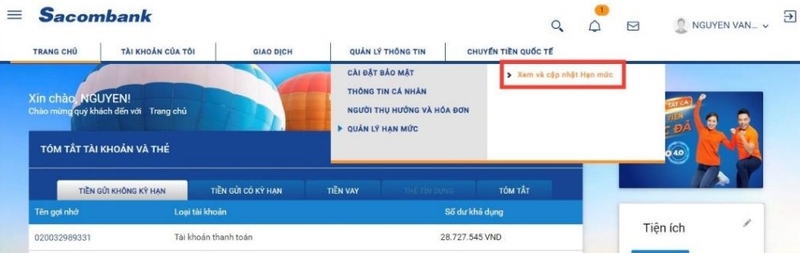 xem hạn mức chuyển tiền Sacombank hình 5