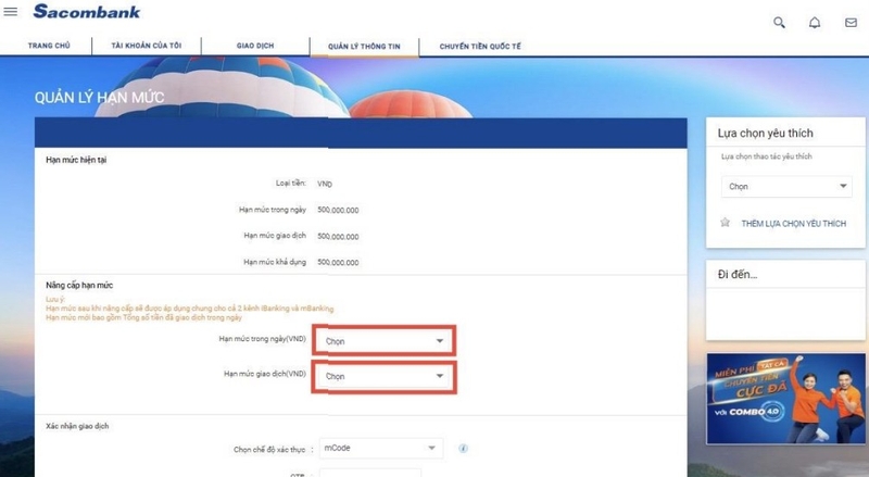 xem hạn mức chuyển tiền Sacombank hình 6