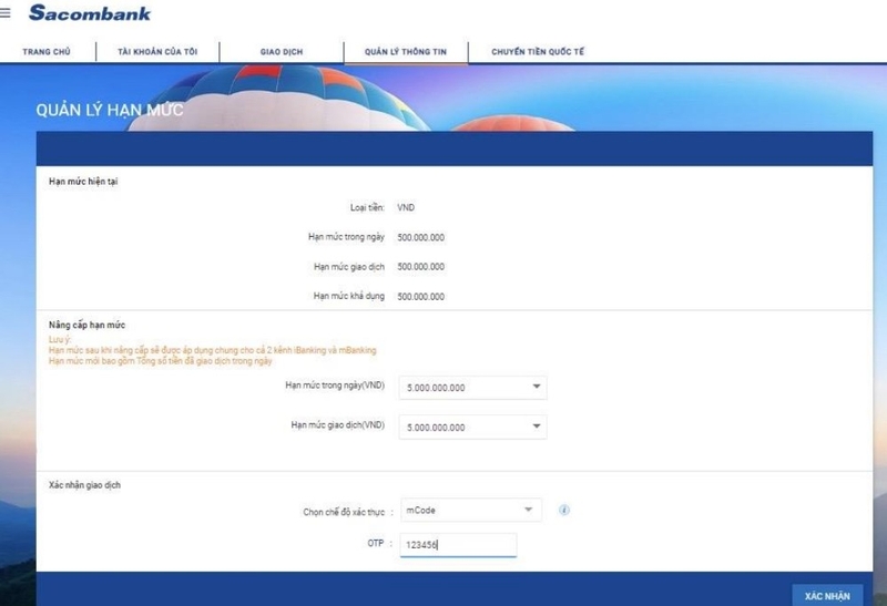 xem hạn mức chuyển tiền Sacombank hình 7