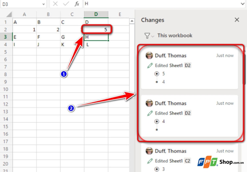 Cách xem nội dung thay đổi khi chia sẻ file Excel - 04
