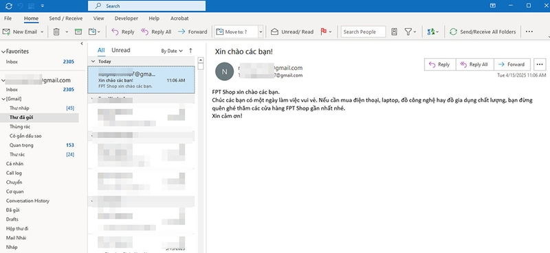 Xem lại email đã gửi trong Outlook - 05