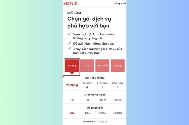 Xác nhận các gói đăng ký phù hợp