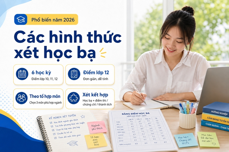Các hình thức xét học bạ phổ biến năm 2026