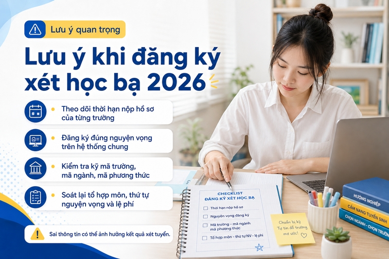 Lưu ý khi đăng ký xét học bạ 2026