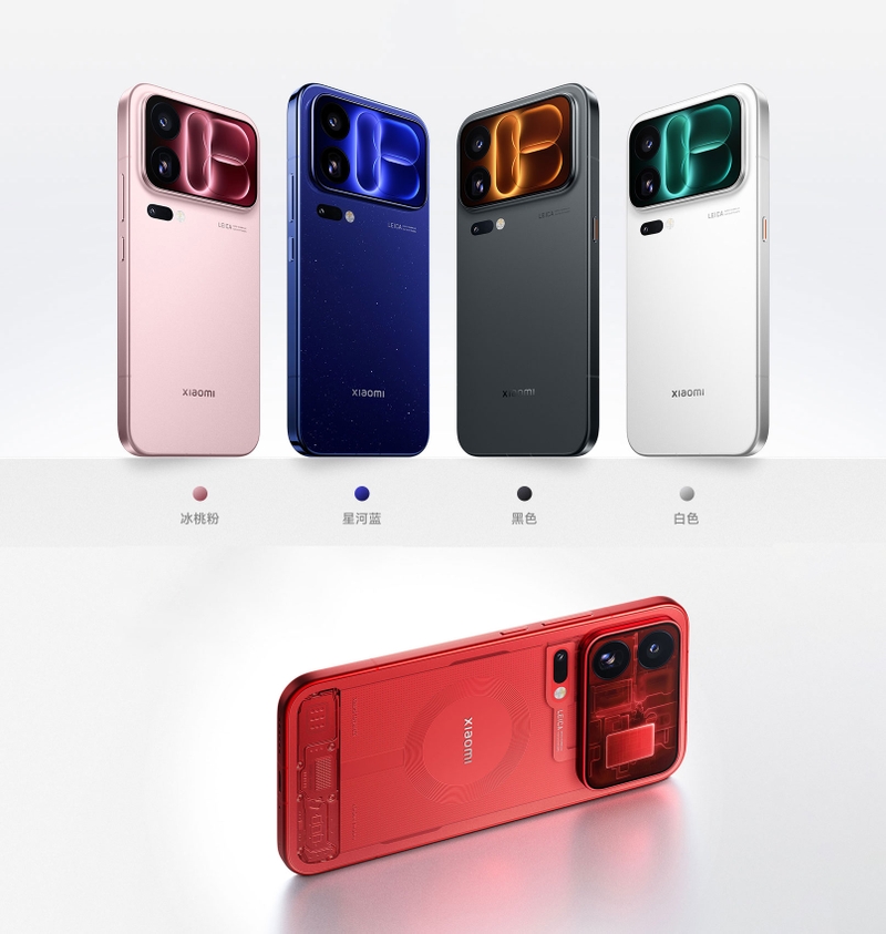 Xiaomi 18 Pro và Xiaomi 18 Pro Max có bốn màu tiêu chuẩn cùng phiên bản trong suốt, mở rộng lựa chọn về thiết kế.
