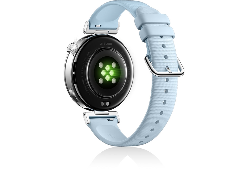 Cụm cảm biến ở mặt lưng Xiaomi Watch S5 41 mm hỗ trợ theo dõi nhịp tim và nồng độ oxy trong máu.