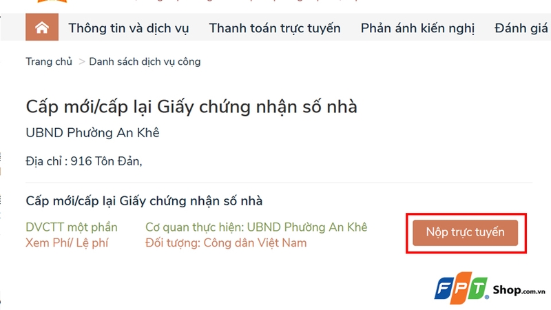 Chọn “Nộp trực tuyến”