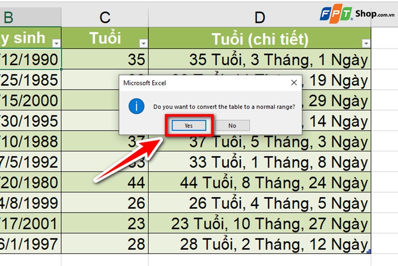 Xóa định dạng bảng trong Excel - 04