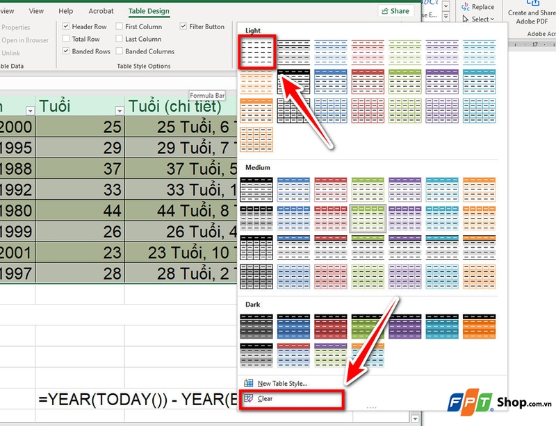 Xóa định dạng bảng trong Excel - 09