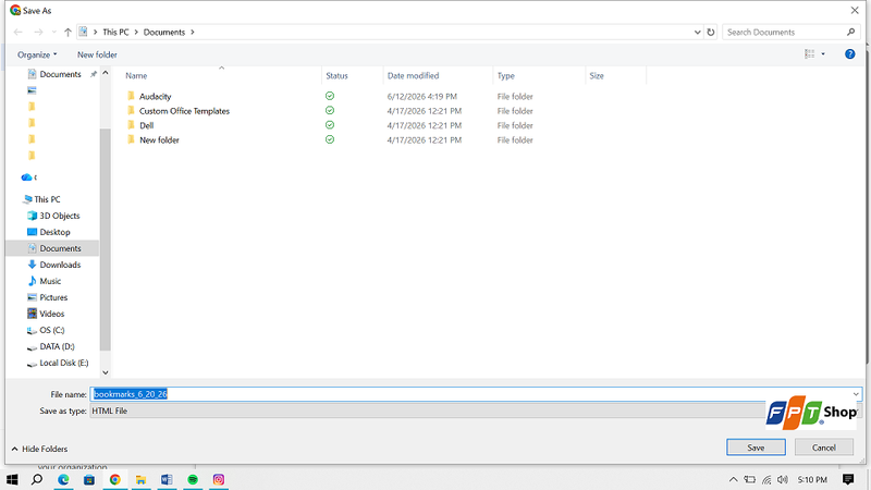 Bước 3: Lưu file HTML.