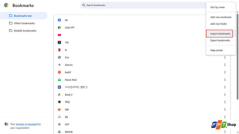 Bước 4: Nhập bookmark từ file HTML vào trình duyệt.