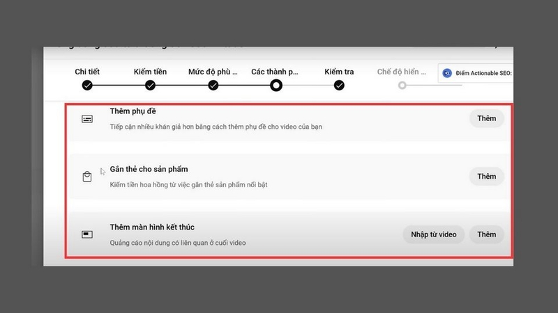 Chọn video cần thêm thẻ sản phẩm