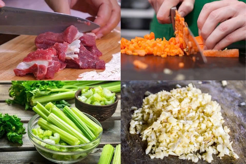 sơ chế nguyên liệu thịt bò xào cà rốt