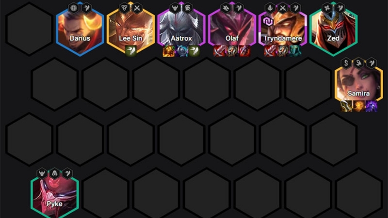 Đầu tiên, bạn hãy nâng cấp Zed lên 3 sao sau đó là các chủ lực khác như Darius, Pyke