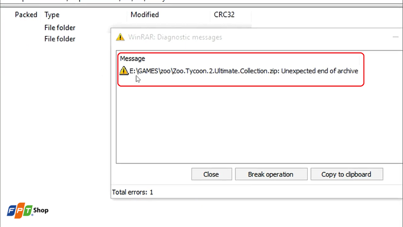 File zip báo unexpected end of archive là lỗi gì?