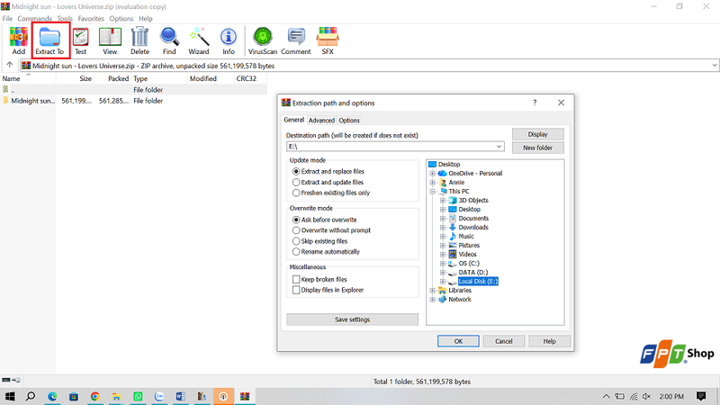 Thử giải nén file sau khi Repair