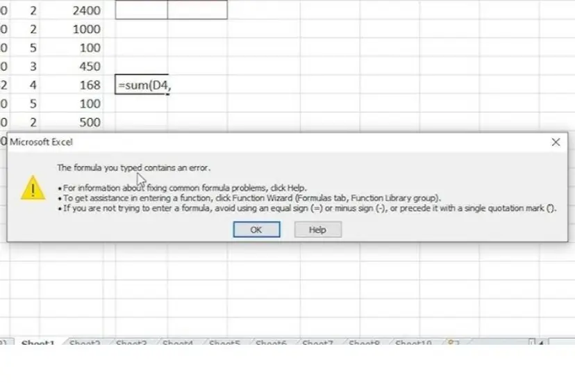 Mẹo sửa lỗi The formula you typed contains an error trong Excel