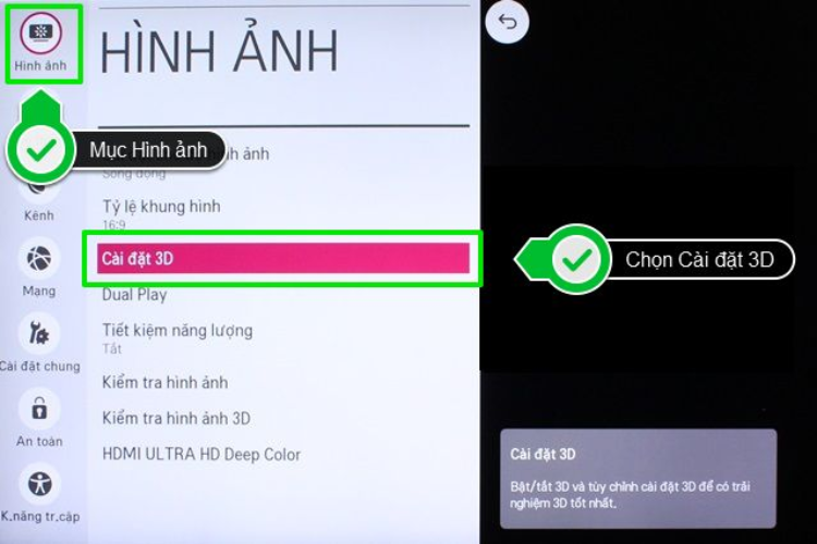 cách bật chế độ 3D trên tivi LG 3