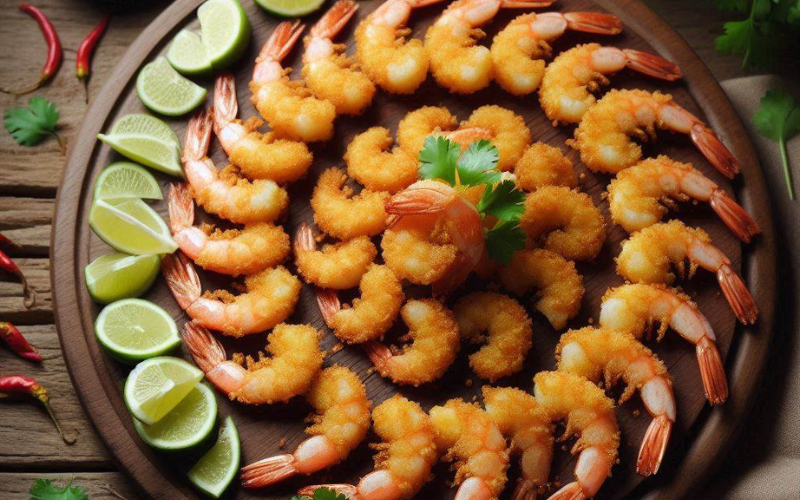 Bày tôm chiên đẹp mắt trên thớt