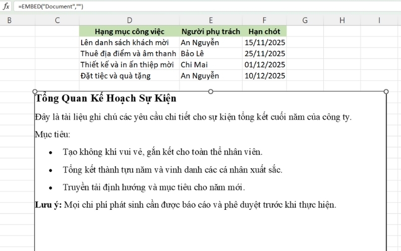 Cách chèn tài liệu Word vào trong file Excel (3)