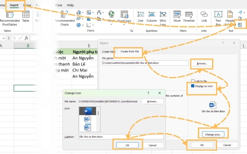 Cách chèn tài liệu Word vào trong file Excel (4)