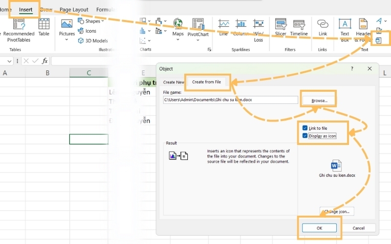 Cách chèn tài liệu Word vào trong file Excel (6)