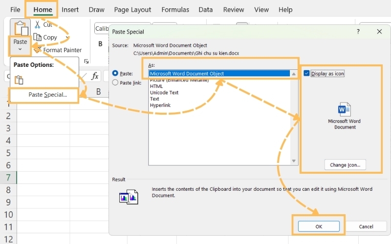 Cách chèn tài liệu Word vào trong file Excel (8)