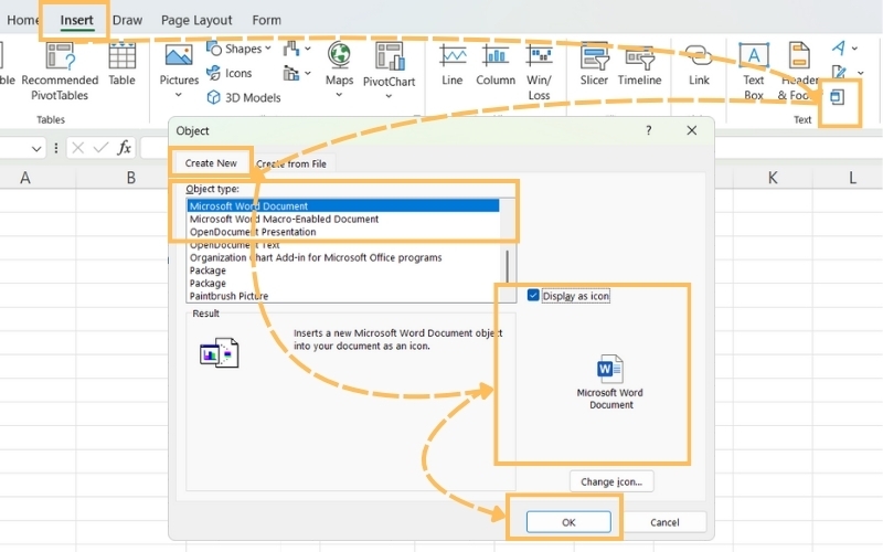 Cách chèn tài liệu Word vào trong file Excel (9)