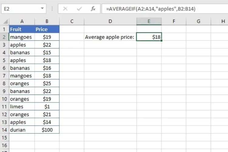 Cách dùng hàm AVERAGEIF trên Excel 1