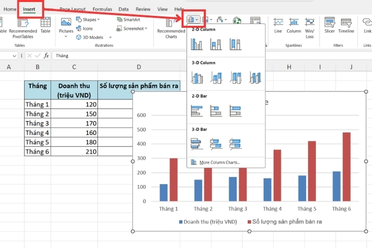 Cách tạo 2 biểu đồ Excel trên cùng 1 hình (2)