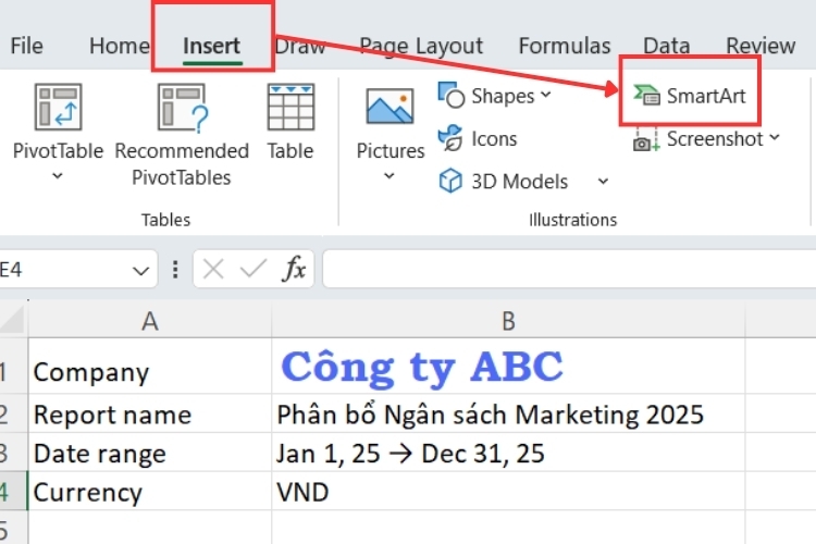 Cách tạo đồ họa SmartArt trên Excel (2)