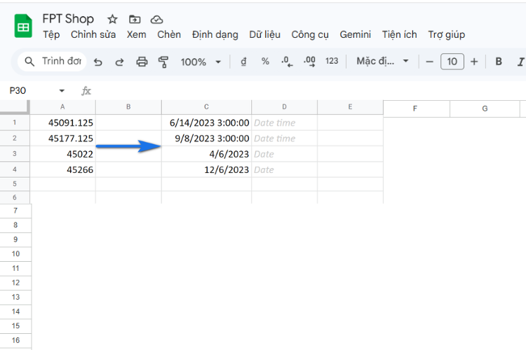 Cách thay đổi định dạng ngày tháng Google Sheets 3