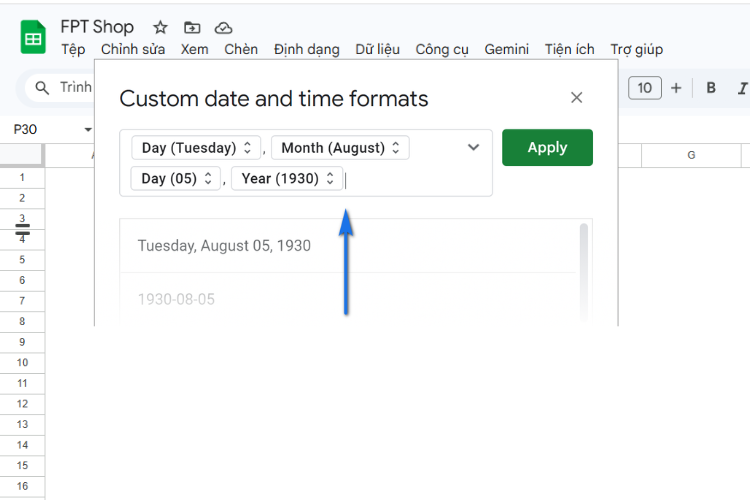 Cách thay đổi định dạng ngày tháng Google Sheets 6
