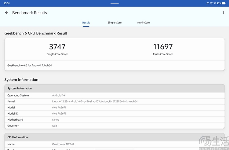 Geekbench 6.6 vivo Pad 6 Pro