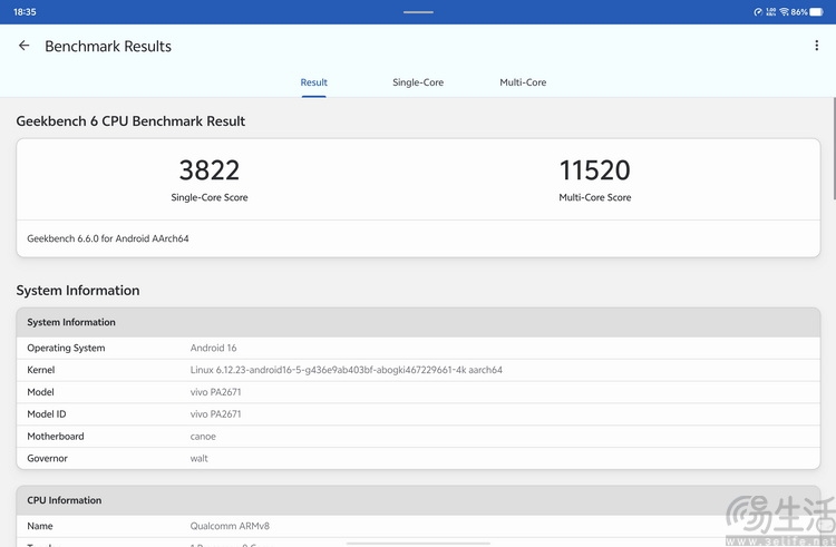 Geekbench 6.6 vivo Pad 6 Pro