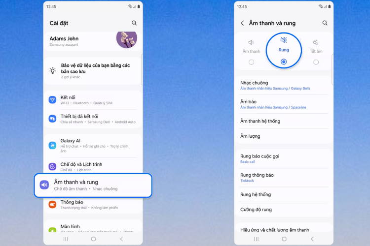 Điện thoại Samsung không rung 1
